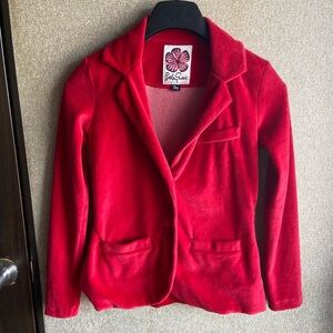 Lesley Evers red velour blazer xxs made in Oakland CA USA 80% cotton